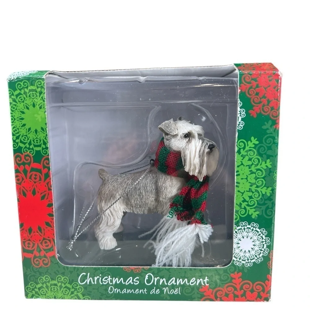 Christmas vtg ornament hand painted schnauzer